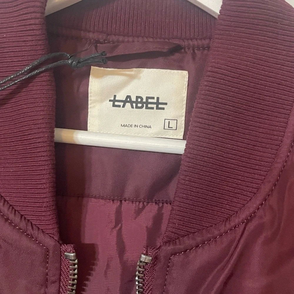 LABEL Unisex Go To Burgundy Bomber Jacket Double Zipper Lots of Pockets